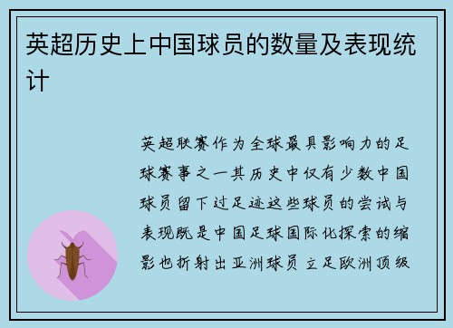 英超历史上中国球员的数量及表现统计